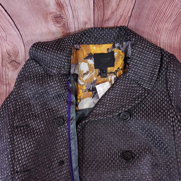 NWT J Crew Collection Womens 4 Black Label Gunmetal Metallic Jacquard Pea Coat - Picture 10 of 15